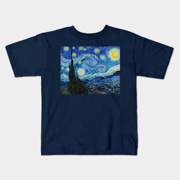 The Starry Night, Vincent Van Gogh, 1889 Kids T-Shirt by SteelWoolBunny